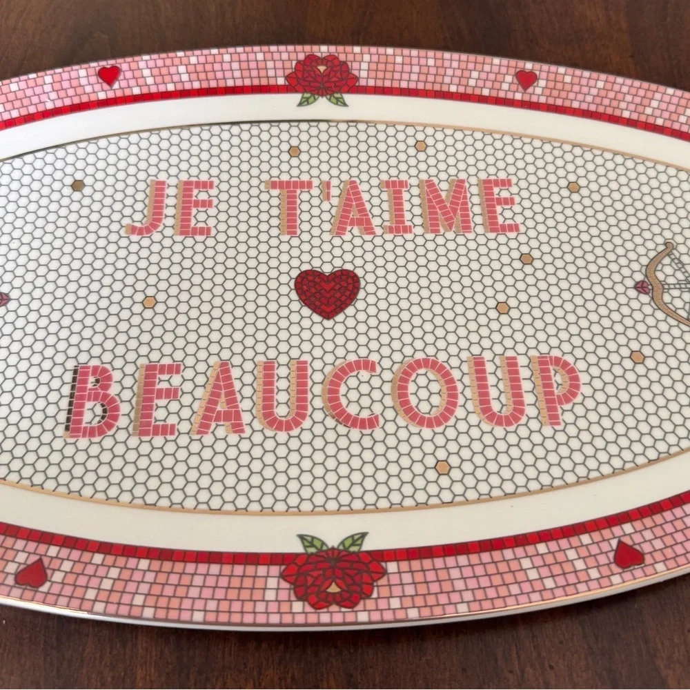 Anthropologie Bistro Tile Stoneware 24k tray Accent Platter: Valentine's serving